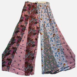 Nwt SACRED THREADS floral hippy rayon wide leg flared PANTS L